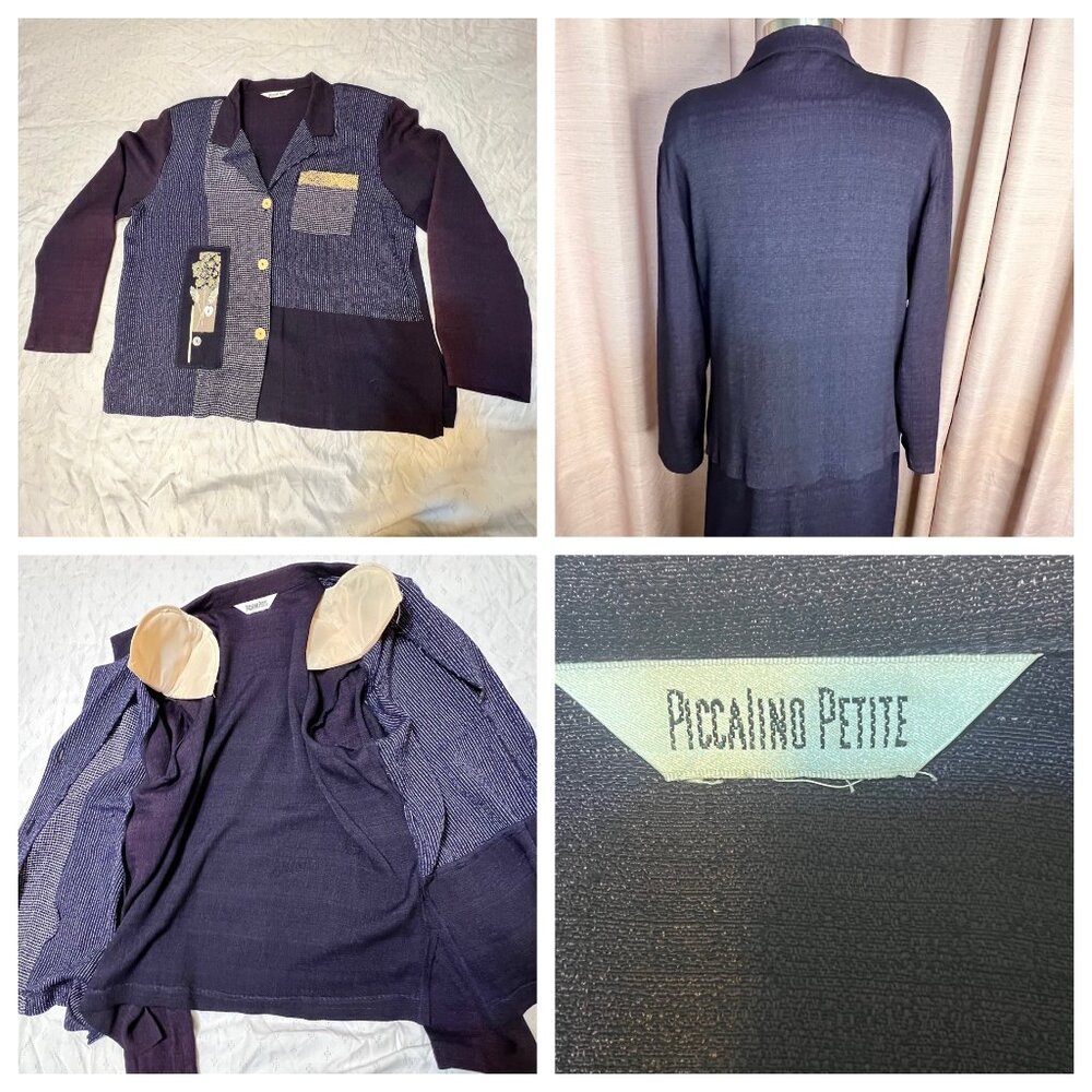 Vintage Piccalino Petite Patchwork Blazer & Skirt Set - Long Sleeve Jacket With - Picture 11 of 16